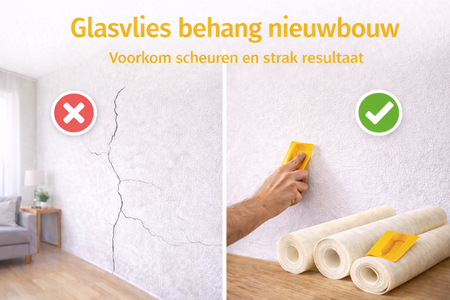 Glasvlies behang nieuwbouw? Voorkom scheuren en kies voor strakke muren zonder naden. Ideaal voor een duurzame afwerking.
