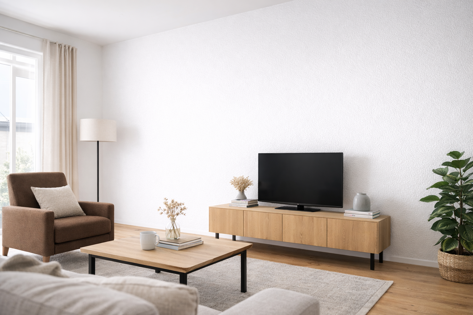 Glasvlies behang strak afgewerkt zonder naden in een minimalistisch interieur