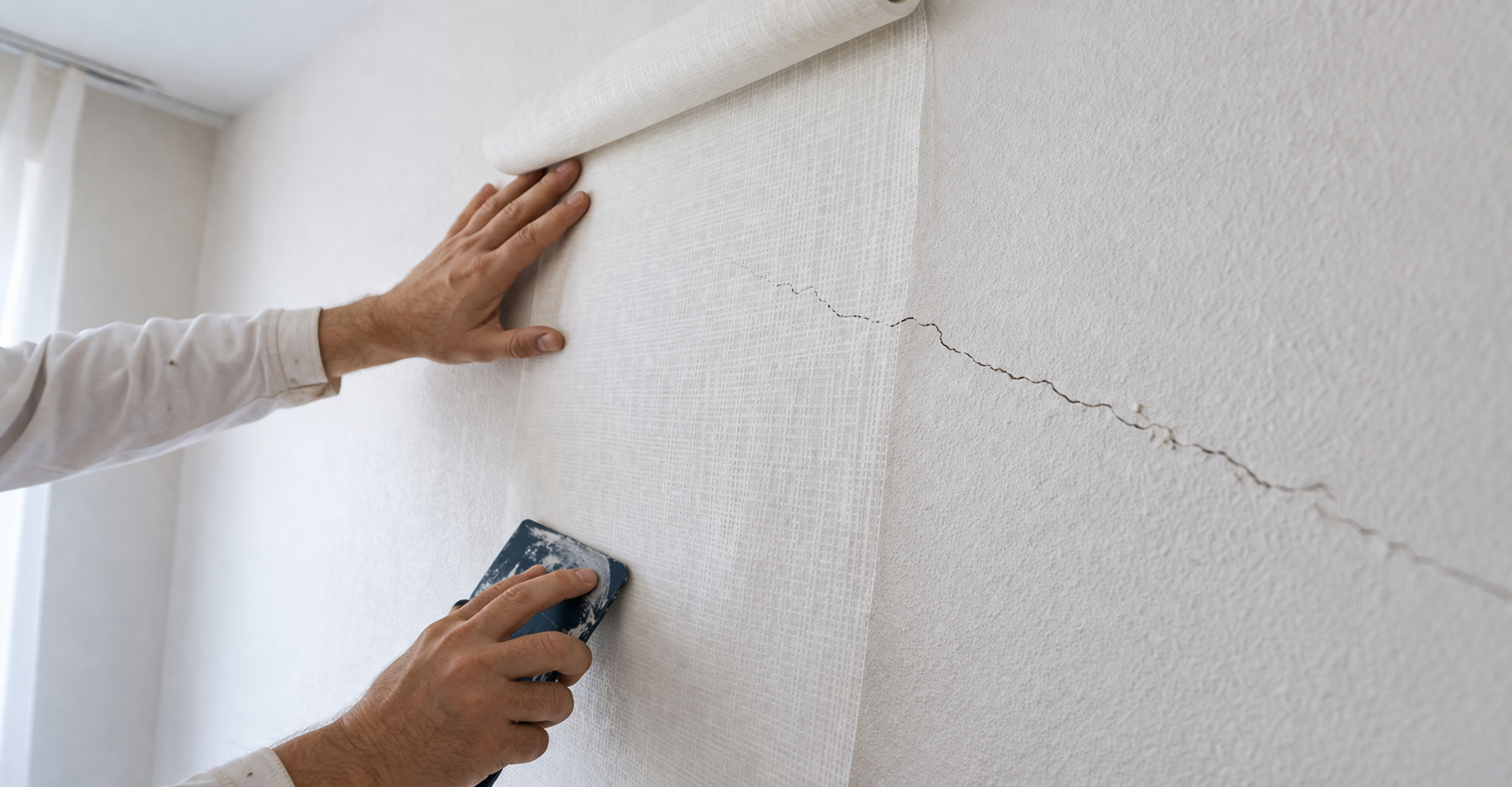 Krimpscheuren opvangen met glasvliesbehang.