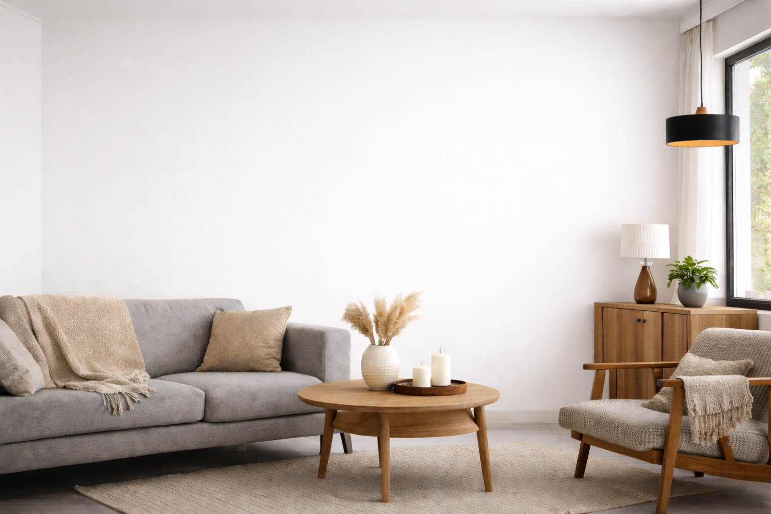 Glasvlies behang strak en glad resultaat zonder naden op een egale witte muur in een modern interieur